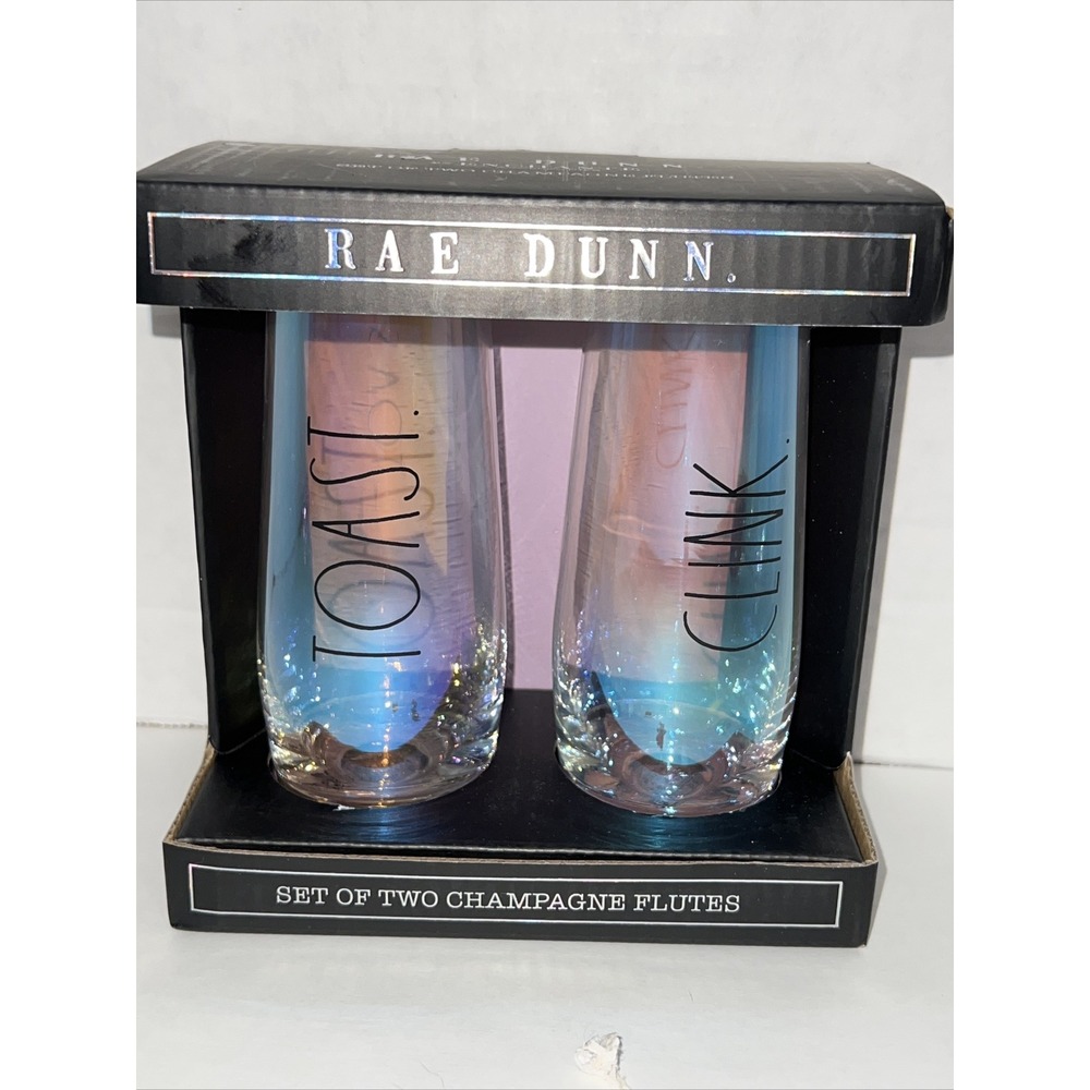 Rae Dunn Iridescent Stemless Champagne Flutes Set of 2 Toast Clink New